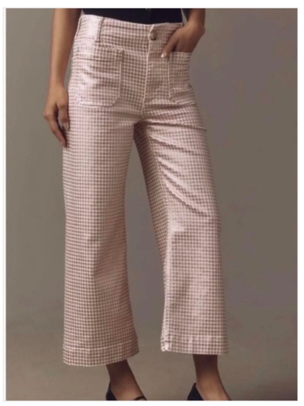 Anthropologie Maeve Colette Wide-Leg Cropped Pants Rose Gold Foil Size 28